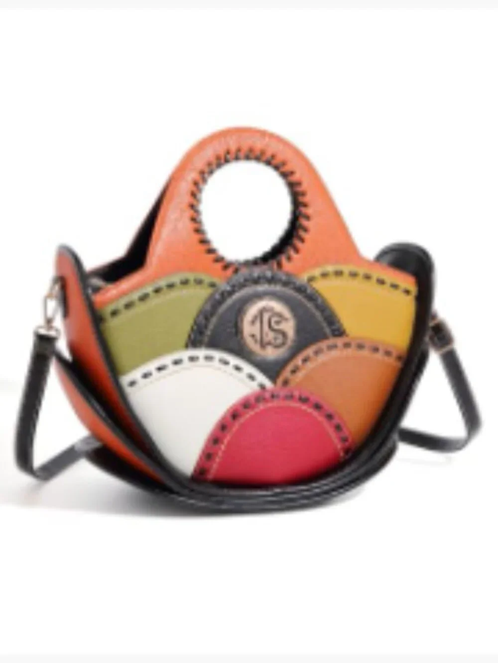 Faux Leather Multicolor Patchwork Handbag Set with Matching Wallet Shoulder